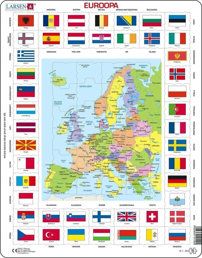 Larsen pusle Euroopa kaart + lipud-KL1 hind ja info | Töövihikud | kaup24.ee