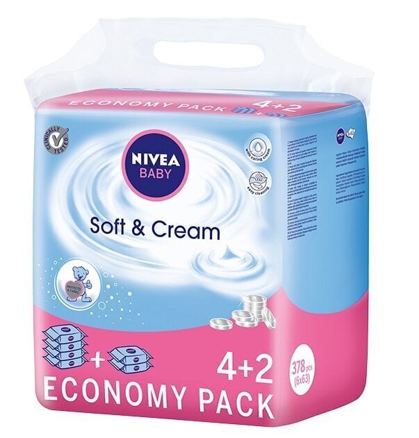 Nivea Baby Soft & Cream salvrätikud 6 x 63 tk hind ja info | Niisked salvrätikud, vatipadjad ja -tikud | kaup24.ee
