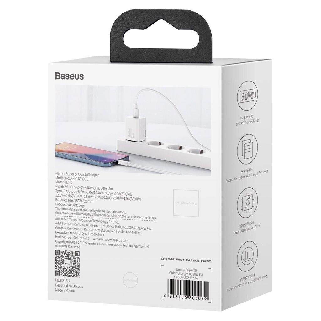 Baseus Super Si Quick Charger 1C 30W (white) цена и информация | Mobiiltelefonide laadijad | kaup24.ee