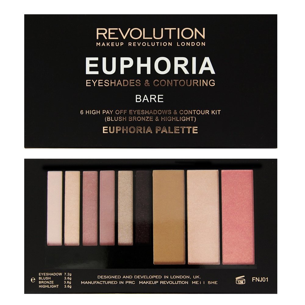 Näo kontuurimis- ja lauvärvipalett Makeup Revolution London Euphoria 18 g, Bare цена и информация | Ripsmetušid, lauvärvid, silmapliiatsid, seerumid | kaup24.ee