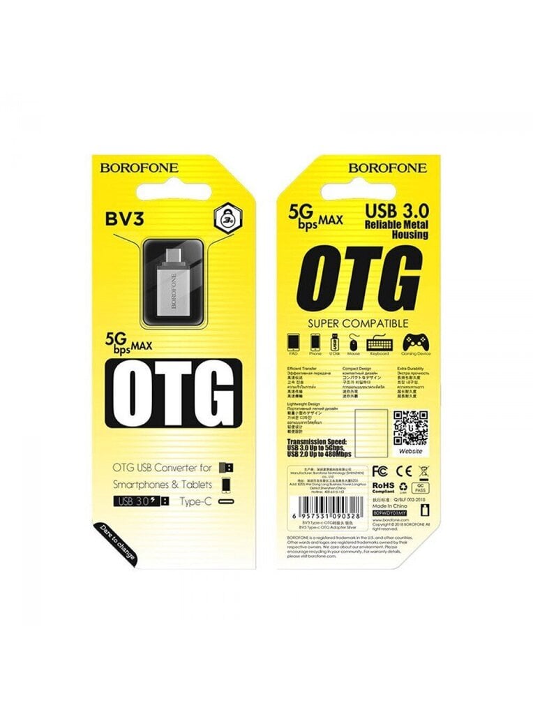 Usb 3.0 - Type-C Otg adapter, borofone BV3 hind ja info | USB jagajad, adapterid | kaup24.ee