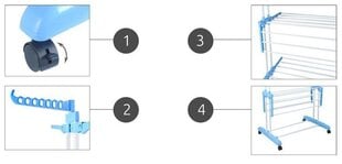 Трехуровневая сушилка на колесах СУШИЛКА • 24 ручки • 14 отверстий для вешалок • складная • 75 x 50 x 168 см • # 4380 цена и информация | Cушилки для белья | kaup24.ee