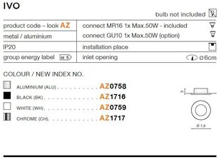 Azzardo встраиваемый светильник AZ1716 Ivo цена и информация | Монтируемые светильники, светодиодные панели | kaup24.ee