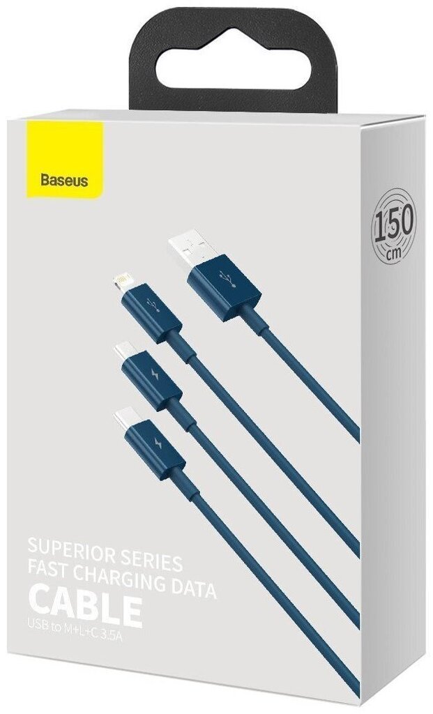 Baseus 3in1 Superior USB-kaabel mikro-USB / USB-C / Lightning 3,5 A, 1,2 m цена и информация | Mobiiltelefonide kaablid | kaup24.ee