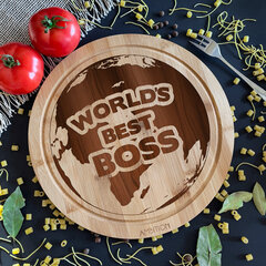Круглая бамбуковая разделочная доска «World's best boss» цена и информация | Другие подарки | kaup24.ee