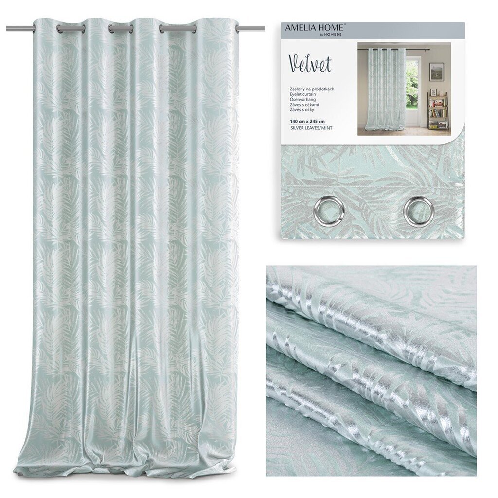 AmeliaHome kardin Velvet Silver Leaves hind ja info | Kardinad | kaup24.ee