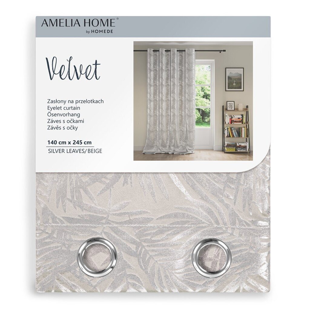 AmeliaHome kardin Velvet Silver Leaves hind ja info | Kardinad | kaup24.ee