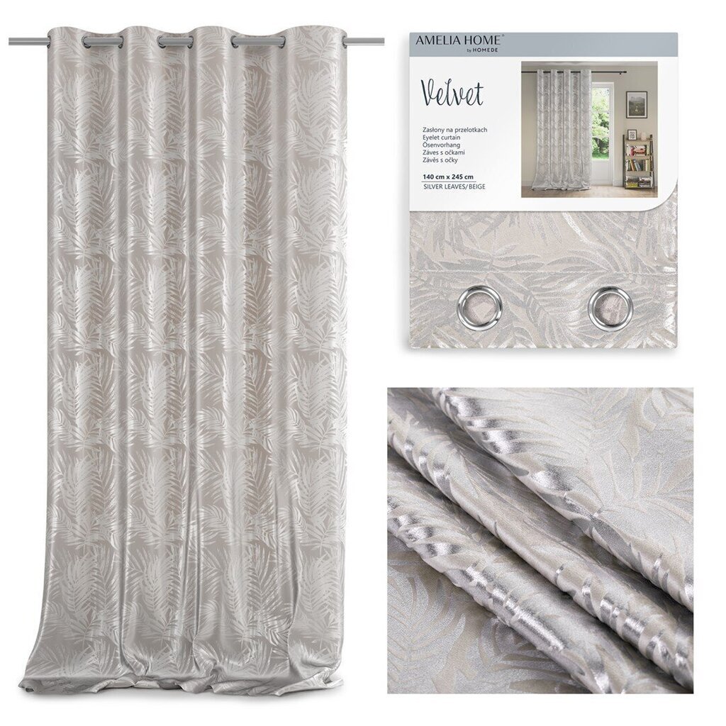 AmeliaHome kardin Velvet Silver Leaves hind ja info | Kardinad | kaup24.ee