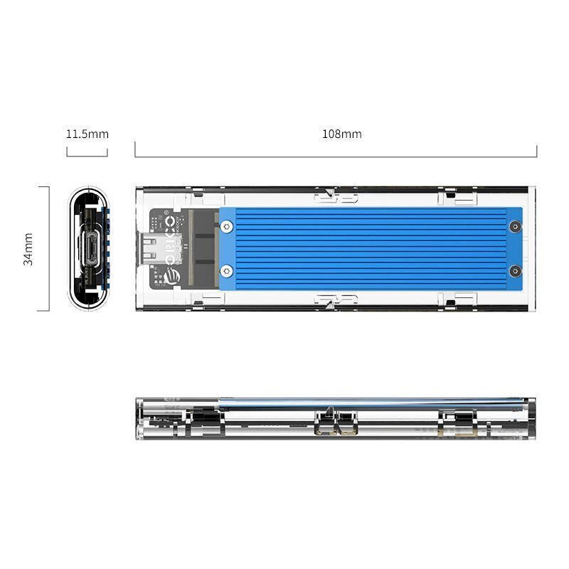 Enclosure SDD M.2 Orico, NVME, USB-C 3.1 Gen.2, 10Gbps (blue) hind ja info | USB jagajad, adapterid | kaup24.ee