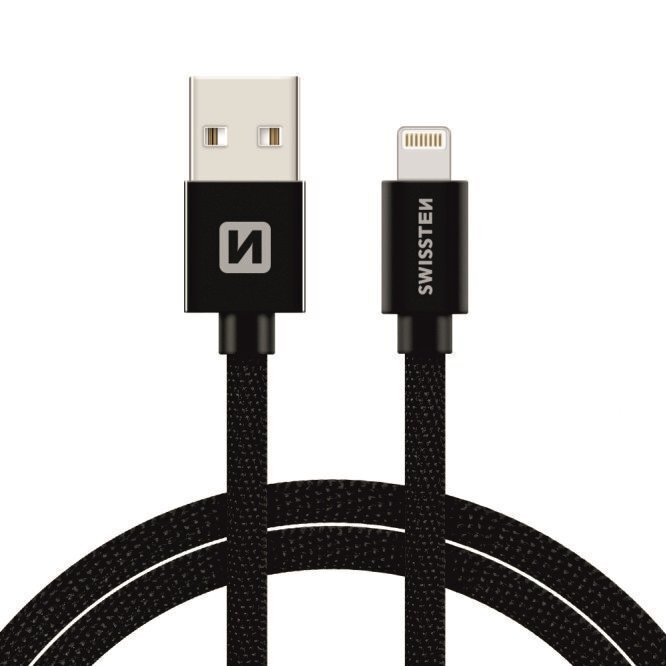 Swissten Textile Fast Charge 3A Lightning (MD818ZM/A) Data and Charging Cable 3m Black цена и информация | Kaablid ja juhtmed | kaup24.ee