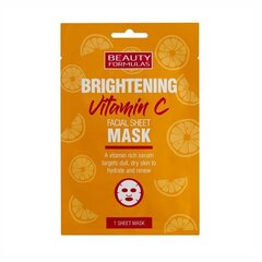 Листовая маска для лица Beauty Formulas Brightening Vitamin C, 1 шт цена и информация | Маски для лица, патчи для глаз | kaup24.ee