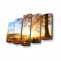 Репродукция из пяти частей Дерево и скамейка осенью цена и информация | Картины, живопись | kaup24.ee