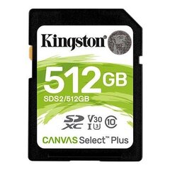 Kingston 512GB SDXC Canvas Select Plus 100R C10 UHS-I U3 V30 hind ja info | Mobiiltelefonide mälukaardid | kaup24.ee