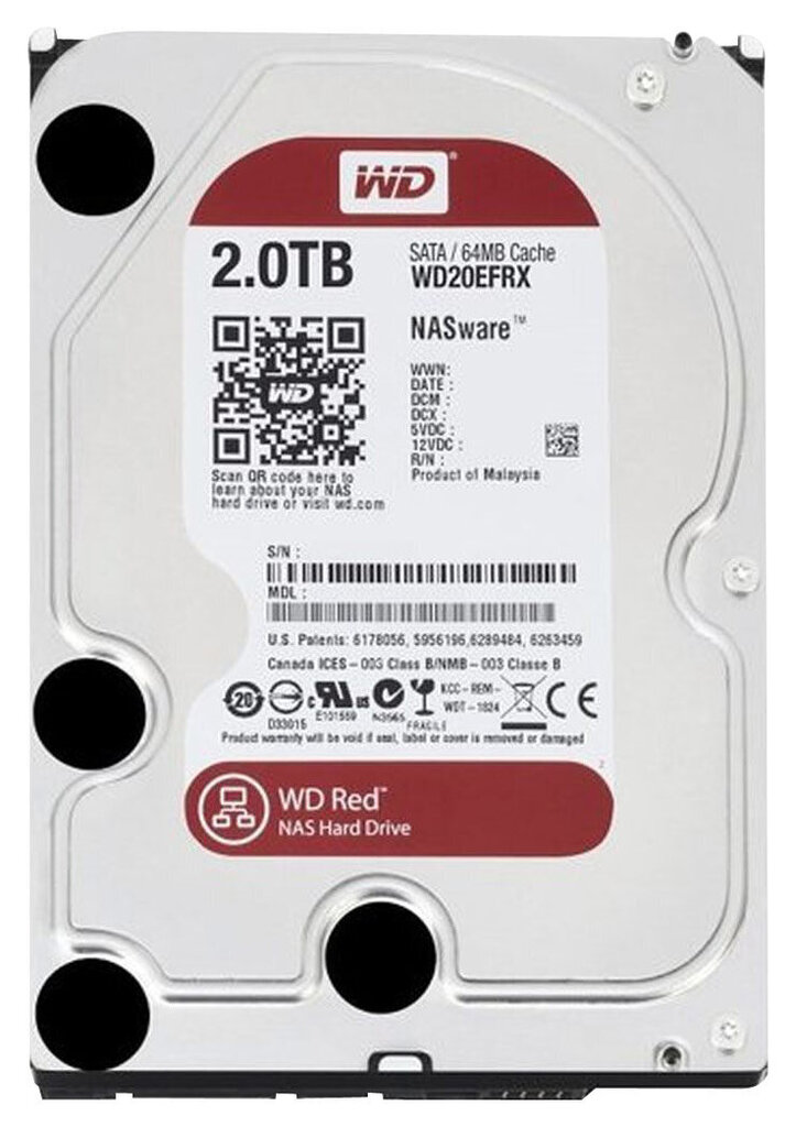 Sisemine kõvaketas Western Digital Red 2TB IntelliPower SATA3 64MB WD20EFRX цена и информация | Sisemised kõvakettad (HDD, SSD, Hybrid) | kaup24.ee