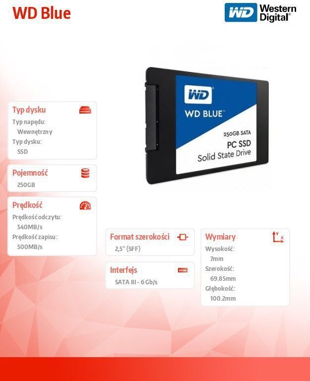 Western Digital SSD 250GB 2.5" SATAIII WDS250G1B0A цена и информация | Sisemised kõvakettad (HDD, SSD, Hybrid) | kaup24.ee