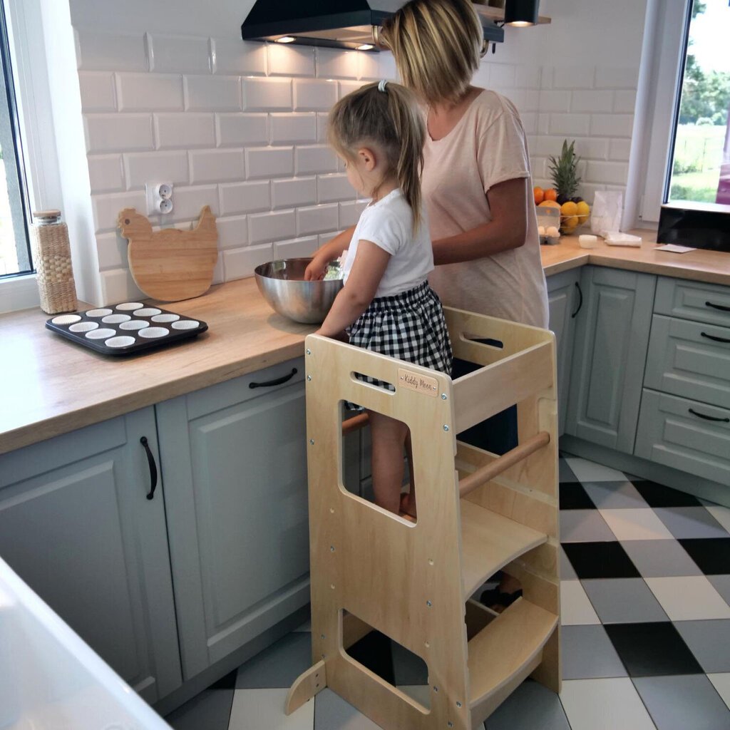 Väikelaste köögi abitool, puidust, KiddyMoon ST-003, Hall hind ja info | Laste lauad ja toolid | kaup24.ee