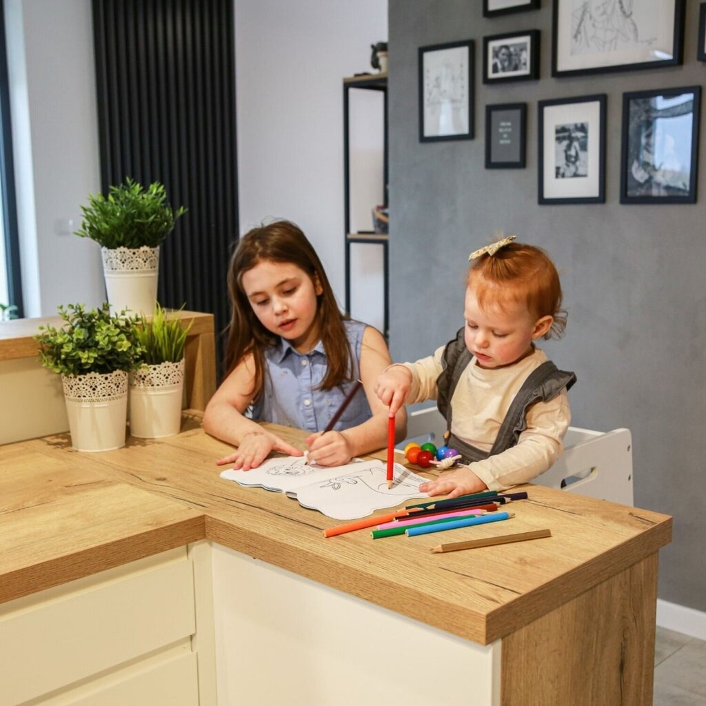 Väikelaste köögi abitool, puidust, KiddyMoon ST-003, Valge цена и информация | Laste lauad ja toolid | kaup24.ee