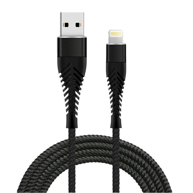 USB-A + Lightning kaabel Fusion Fishbone 30W / 3A / 1.5m must hind ja info | Mobiiltelefonide kaablid | kaup24.ee