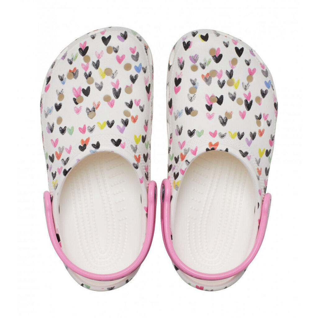 Sussid tüdrukutele Crocs™ Classic Heart Print Clog, valge hind ja info | Laste sussid ja plätud | kaup24.ee