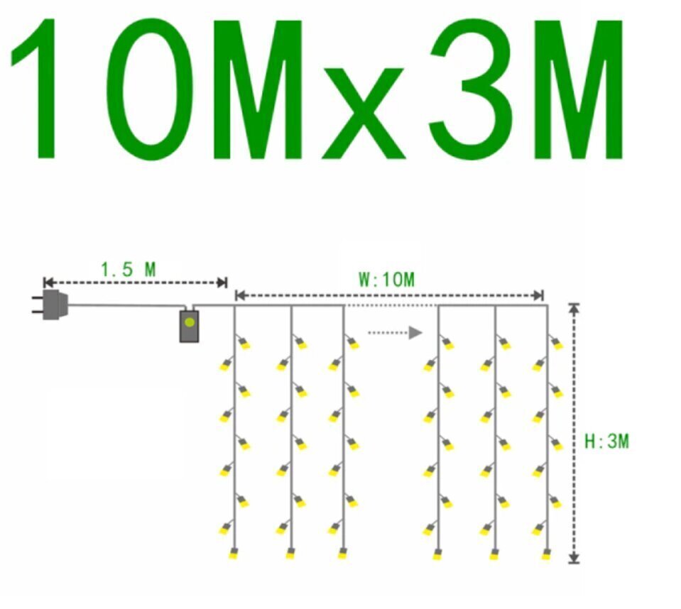 Led kardin, 1000 LED 10x3 m, soe valge. hind ja info | Jõulutuled | kaup24.ee