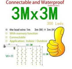 Водонепроницаемая светодиодная гирлянда - штора, 300 светодиодов 3х3 м, белый цвет цена и информация | Гирлянды | kaup24.ee