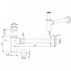 Valamu sifoon, kroomitud must poleeritud (brushed Gun metal) SFGM330 hind ja info | Sifoonid | kaup24.ee