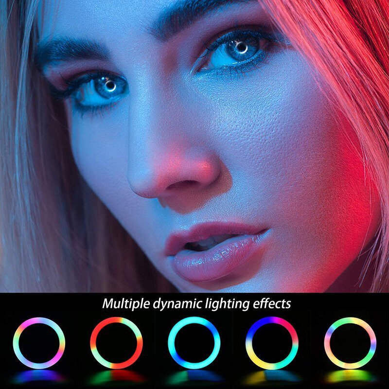 Rgb Led ring, rõngaslamp, 10 -tolline rõngaslamp koos alusega, telefonihoidik ja juhtmevaba kaugjuhtimispult hind ja info | Fotovalgustuse seadmed | kaup24.ee