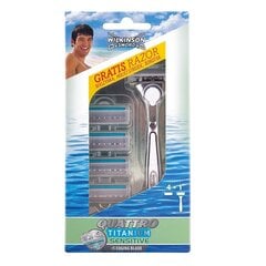 Komplekt Wilkinson Sword Quattro Titanium Sensitive: raseerija, 1 tk + raseerimispead, 4 tk. hind ja info | Raseerimisvahendid | kaup24.ee