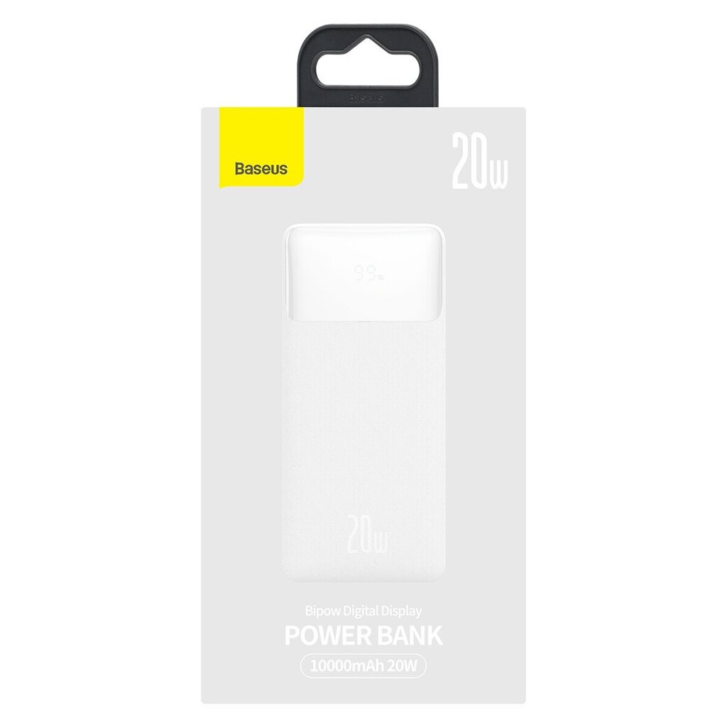 Akupank Baseus Bipow PPDML-L02 10000 mAh / 20W / 12V / 3A, valge hind ja info | Akupangad | kaup24.ee