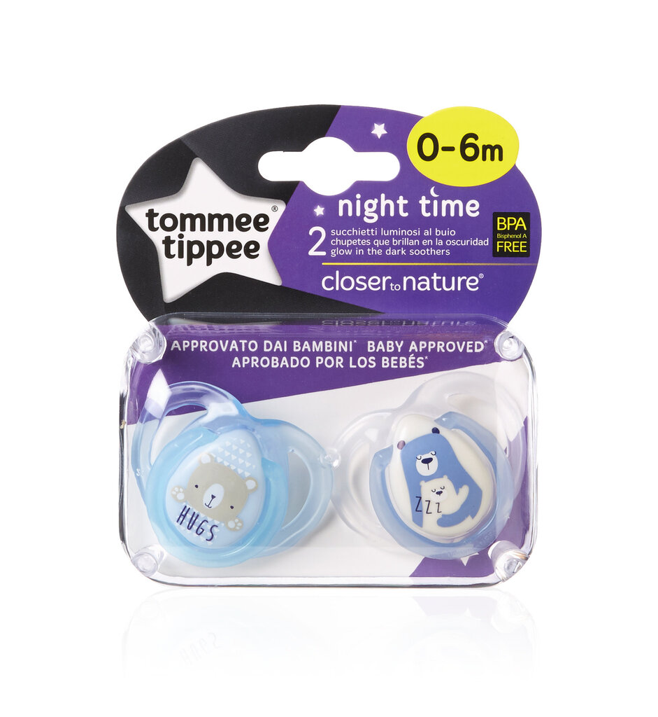 Lutt Assorted Tommee Tippee, silikoon, Night Style 0-6 m, 2 tk hind ja info | Lutid | kaup24.ee