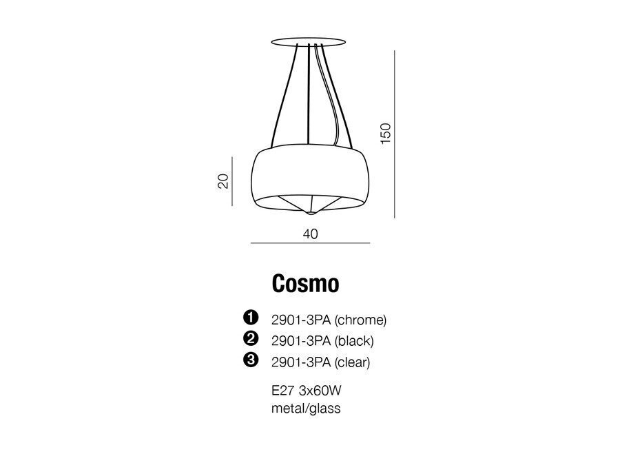 Azzardo rippvalgusti Cosmo M Chrome/Transparent цена и информация | Rippvalgustid | kaup24.ee