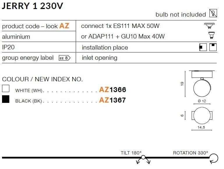 Azzardo valgusti Jerry 1 AZ1367 hind ja info | Laelambid | kaup24.ee