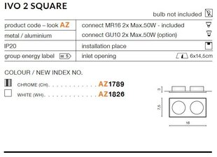 Azzardo süvistatav valgusti AZ1789 Ivo Square 2 hind ja info | Süvistatavad ja LED valgustid | kaup24.ee