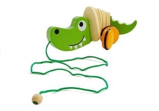 Puidust tõmmatav krokodill ratastega, 18 cm hind ja info | Imikute mänguasjad | kaup24.ee