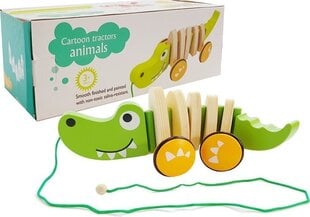Puidust tõmmatav krokodill ratastega, 18 cm hind ja info | Imikute mänguasjad | kaup24.ee
