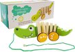 Puidust tõmmatav krokodill ratastega, 18 cm цена и информация | Imikute mänguasjad | kaup24.ee