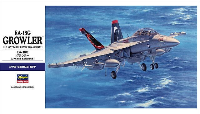 Hasegawa - EA-18G Growler (U.S. Navy Carrier-Borne ECM Aircraft), 1/72, 01568 цена и информация | Klotsid ja konstruktorid | kaup24.ee