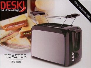Тостер DESKI 750W, цвет черный / серебристый цена и информация | Тостеры | kaup24.ee