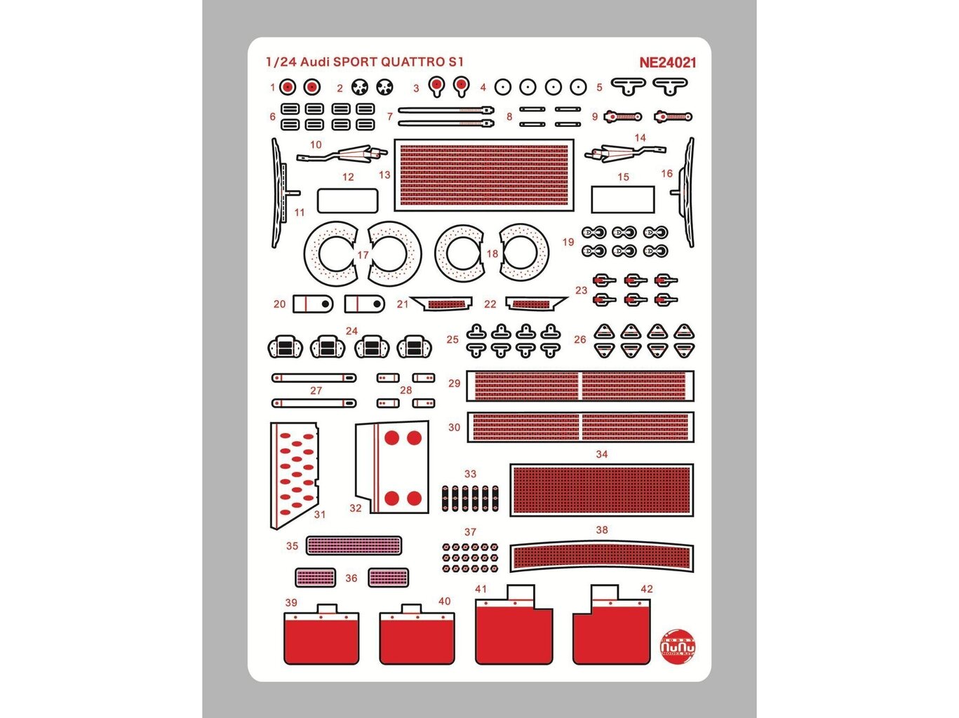 NuNu - Audi Sport Quattro S1 1986 US Olympus Rally Mudeli täienduste komplekt, 1/24, E24021 цена и информация | Klotsid ja konstruktorid | kaup24.ee