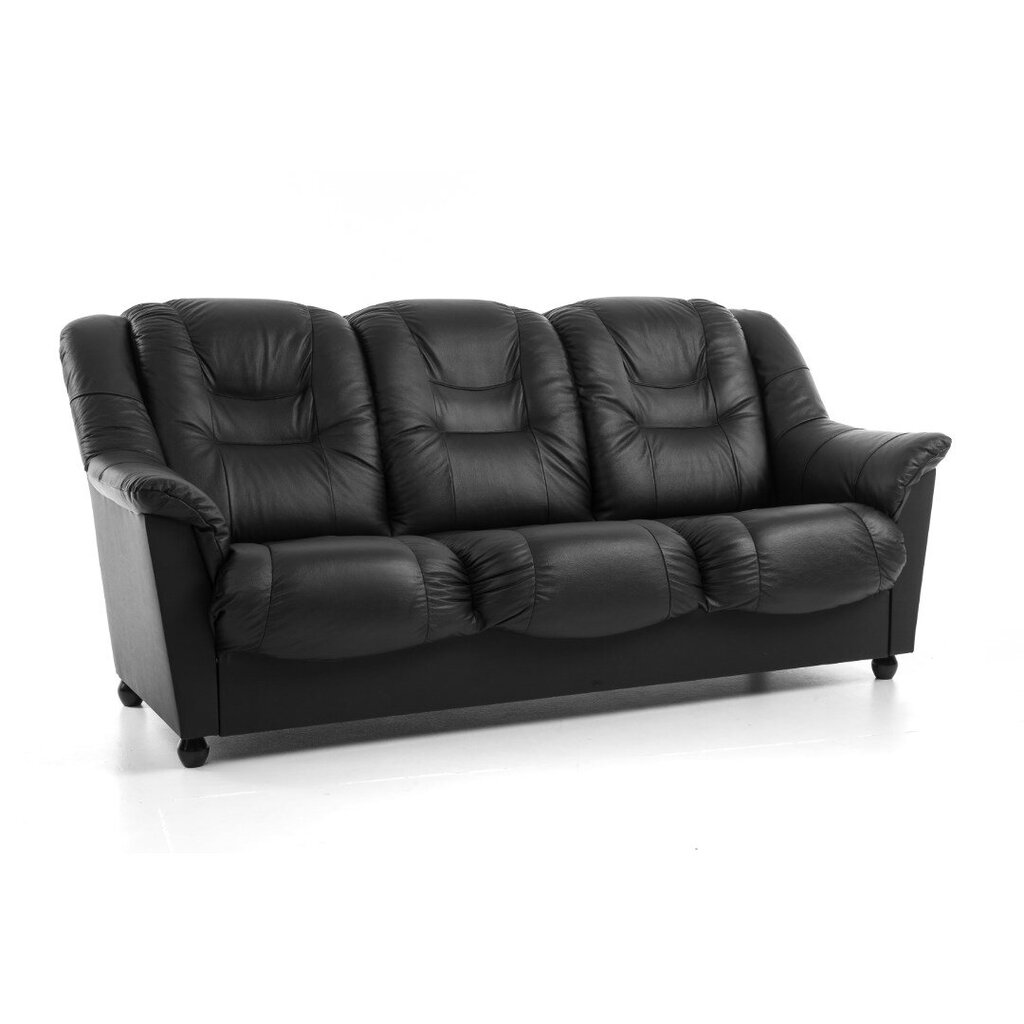 Pehme mööbli komplekt Mann, 3+1, kaetud nahaga, - must 0101, musta värvi jalad hind ja info | Pehme mööbli komplektid  | kaup24.ee