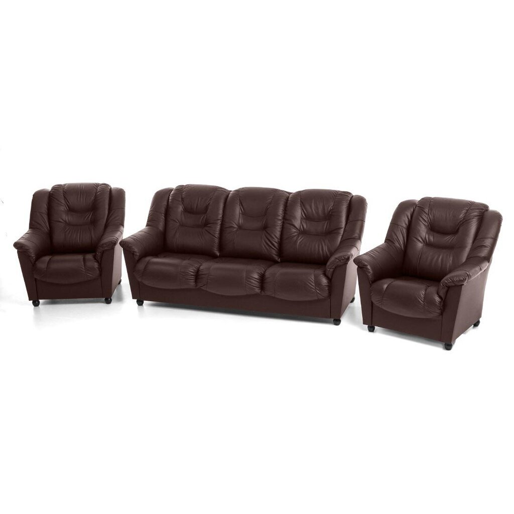 3-osaline pehme mööbli komplekt Mann, nahk, pruun hind ja info | Pehme mööbli komplektid  | kaup24.ee