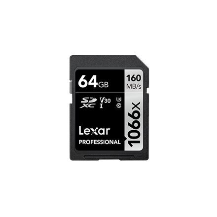 Lexar Professional 1066x SDXC UHS-I SDXC, 64 GB, Silver, Class 10, U3, V30, 70 MB цена и информация | Mobiiltelefonide mälukaardid | kaup24.ee