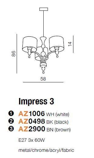 Azzardo rippvalgusti Impress 3 White цена и информация | Rippvalgustid | kaup24.ee