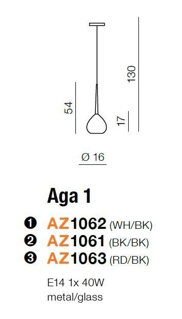 Azzardo rippvalgusti Aga 1 Black/White hind ja info | Rippvalgustid | kaup24.ee