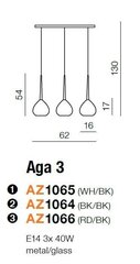 Azzardo подвесной светильник Aga 3 Red/Black цена и информация | Люстры | kaup24.ee