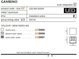 Azzardo seinavalgusti Gambino 1 Grey hind ja info | Seinavalgustid | kaup24.ee