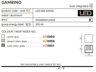 Azzardo seinavalgusti Gambino 1 Grey hind ja info | Seinavalgustid | kaup24.ee