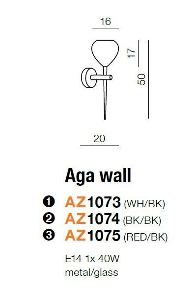 Azzardo seinavalgusti Aga Black/Red hind ja info | Seinavalgustid | kaup24.ee