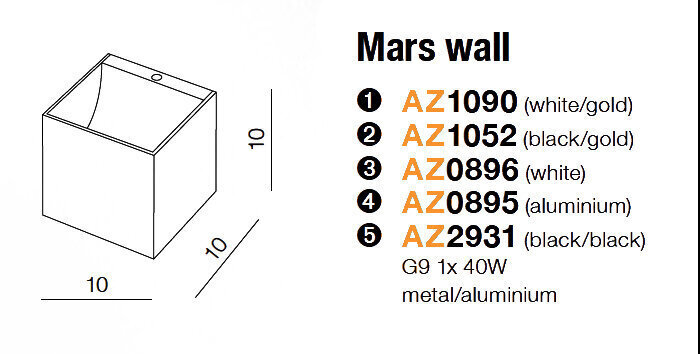 Azzardo seinavalgusti Mars White/Gold цена и информация | Seinavalgustid | kaup24.ee