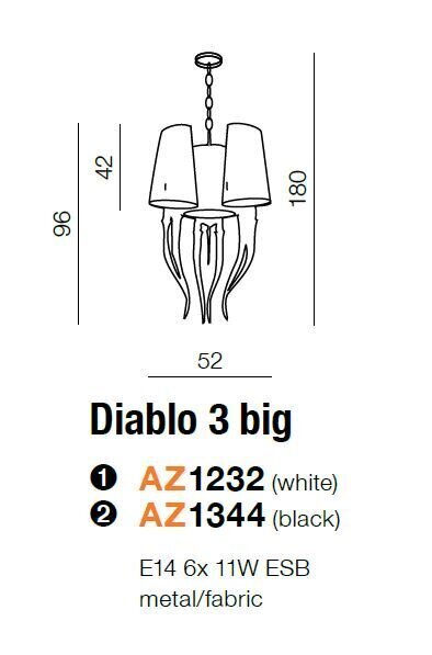 Rippvalgusti Azzardo Diablo 3 Big White hind ja info | Rippvalgustid | kaup24.ee
